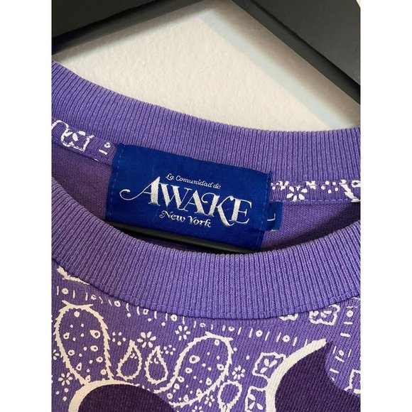 Awake NY Shirt Men's Big Paisley Longsleeve T-shirt Pullover Tee Purple Bandana - Picture 6 of 10